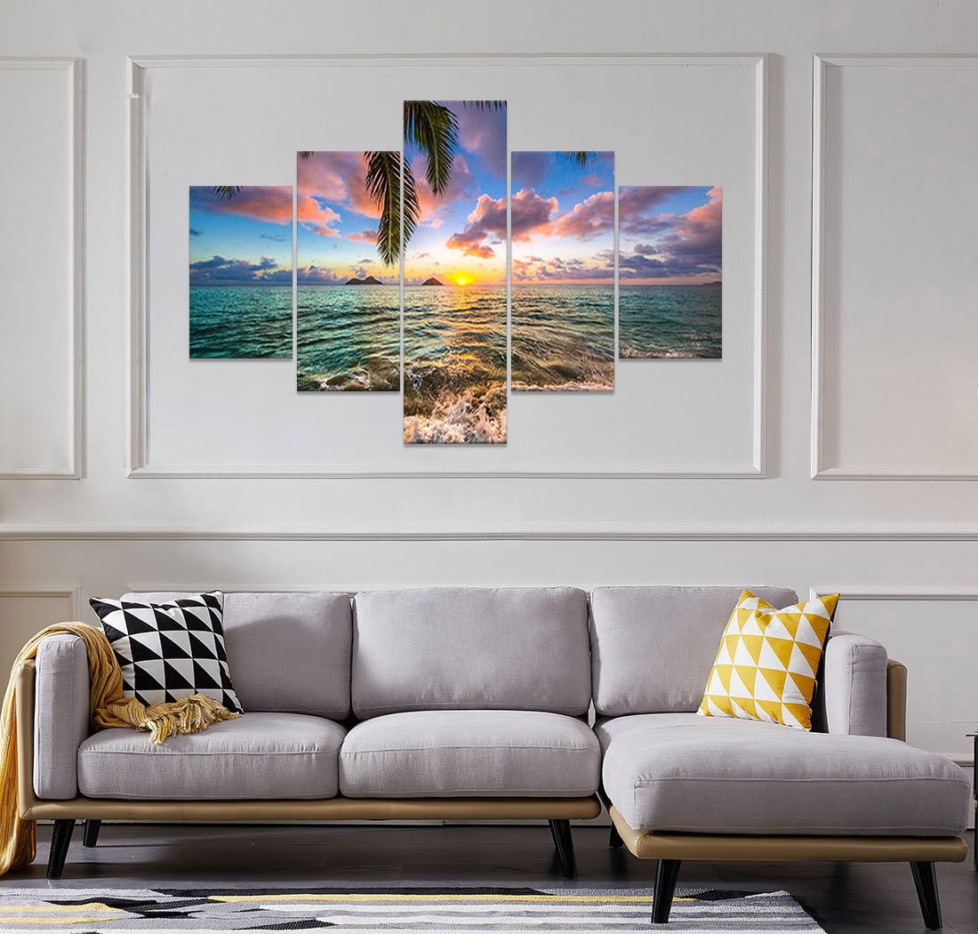 Amazon.co.jp: 海の風景 絵画5点セット 60''Wx40''H ホワイト ARTWORK